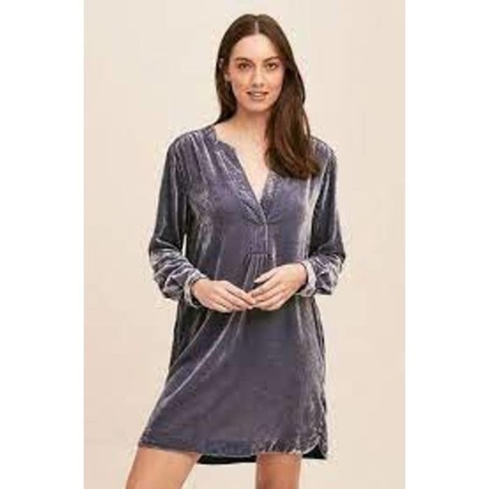 Anthropologie Melody Velvet‎ Tunic Dress Women Small Blue Velvet Pockets Shift